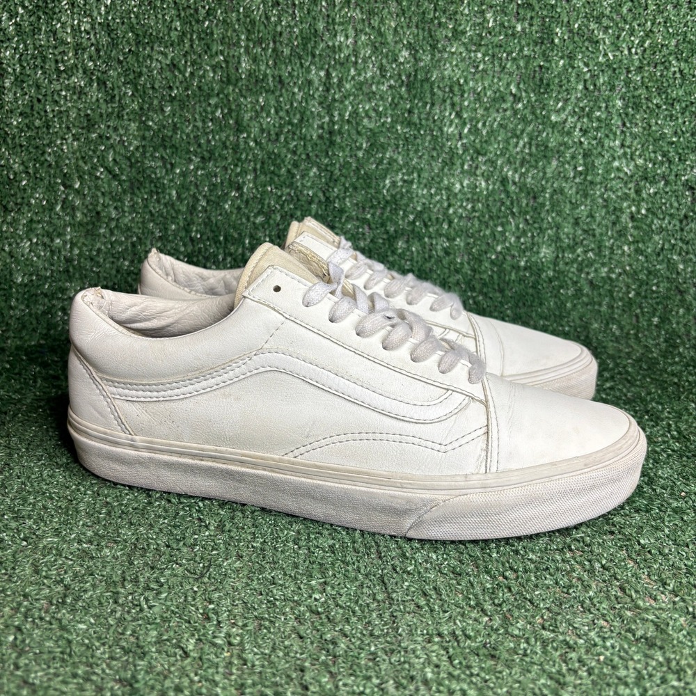 Vans Old Skool Leather Low Top Skate Minimalist Sneaker White Mens 9 Womens 10.5